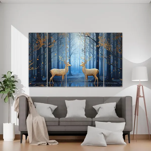 Paper_Nature_Golden_Deer_Misty_Forest_Multi-Panel_Wall_Art