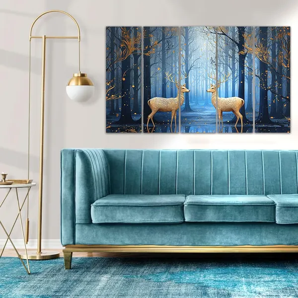 Paper_Nature_Golden_Deer_Misty_Forest_Multi-Panel_Wall_Art