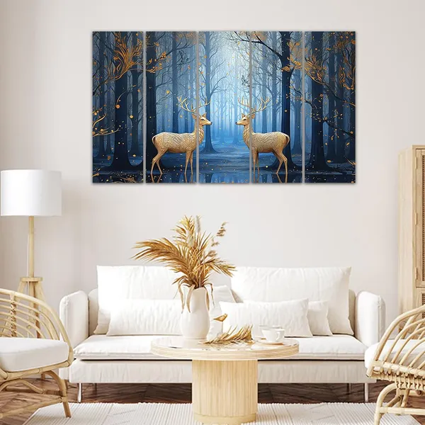 Paper_Nature_Golden_Deer_Misty_Forest_Multi-Panel_Wall_Art