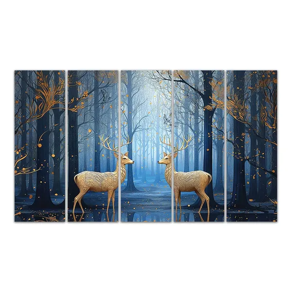 Paper_Nature_Golden_Deer_Misty_Forest_Multi-Panel_Wall_Art
