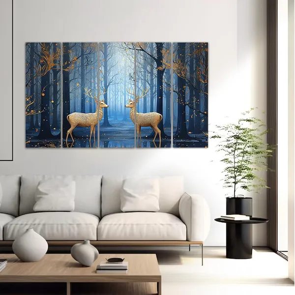 Paper_Nature_Golden_Deer_Misty_Forest_Multi-Panel_Wall_Art
