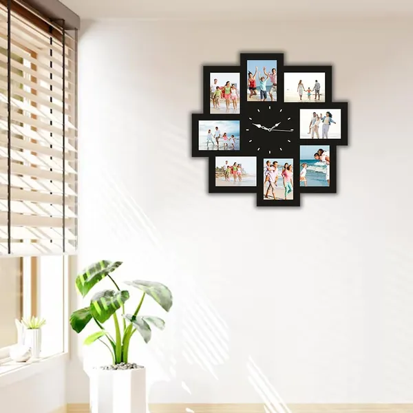 Mdf_Vinyl_Black_Collage_8-Slot_Photo_Frame_Wall_Clock