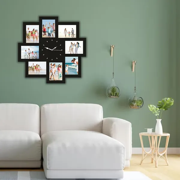 Mdf_Vinyl_Black_Collage_8-Slot_Photo_Frame_Wall_Clock