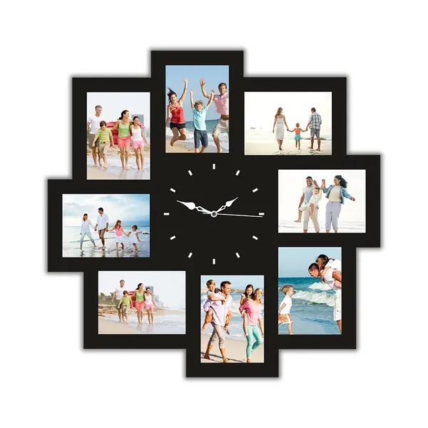 Mdf_Vinyl_Black_Collage_8-Slot_Photo_Frame_Wall_Clock