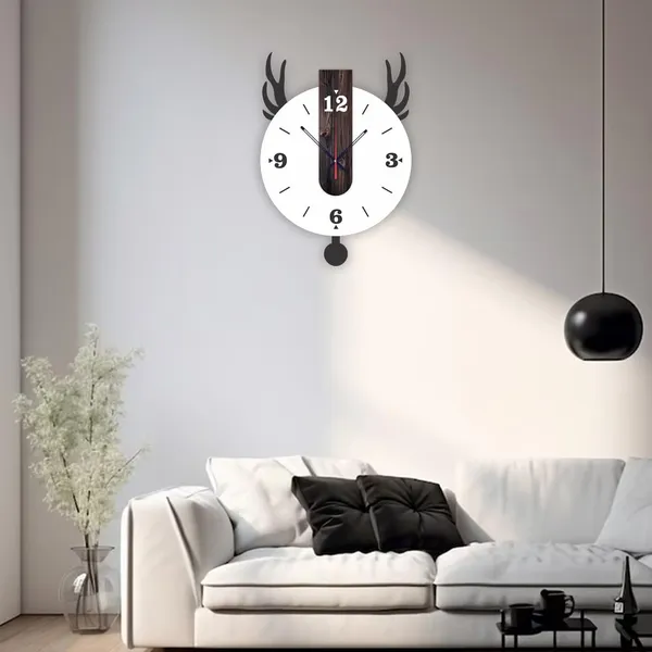 Mdf_Wood_Contemporary_Deer_Silhouette_Black_White_Wall_Clock