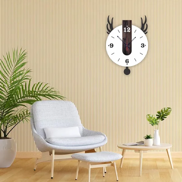 Mdf_Wood_Contemporary_Deer_Silhouette_Black_White_Wall_Clock