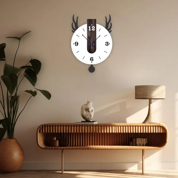 Mdf_Wood_Contemporary_Deer_Silhouette_Black_White_Wall_Clock