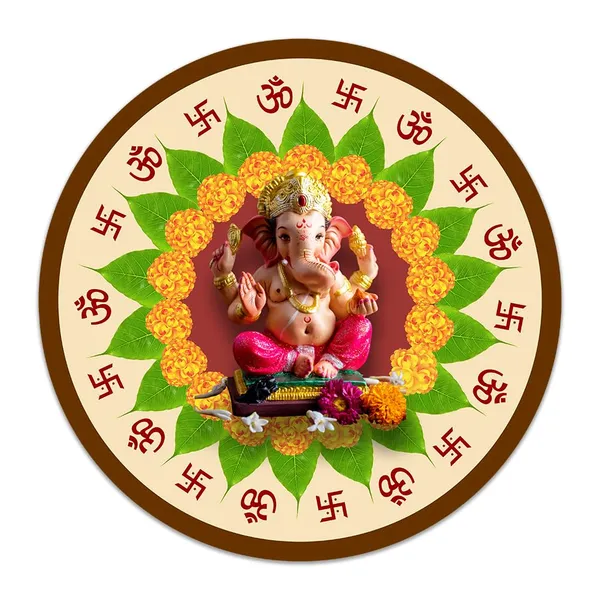 Paper_Spiritual_Lord_Ganesha_Marigold_Round_Wall_Art