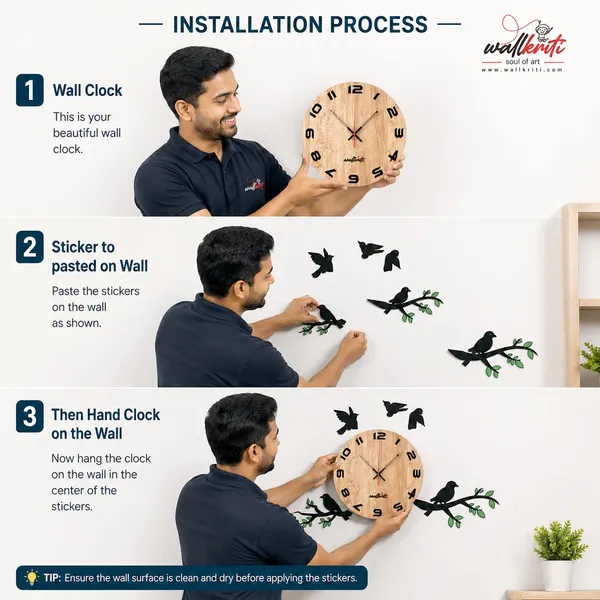 Mdf_Wood_Nature_Bird_Branch_Brown_Gold_Wall_Clock