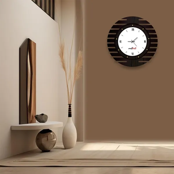 Mdf_Wood_Modern_Roman_Numeral_Brown_Gold_Wall_Clock