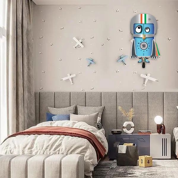 Mdf_Wood_Novelty_Robot_Cyclist_Indian_Flag_Wall_Clock