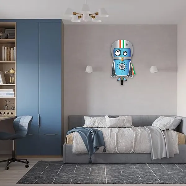 Mdf_Wood_Novelty_Robot_Cyclist_Indian_Flag_Wall_Clock