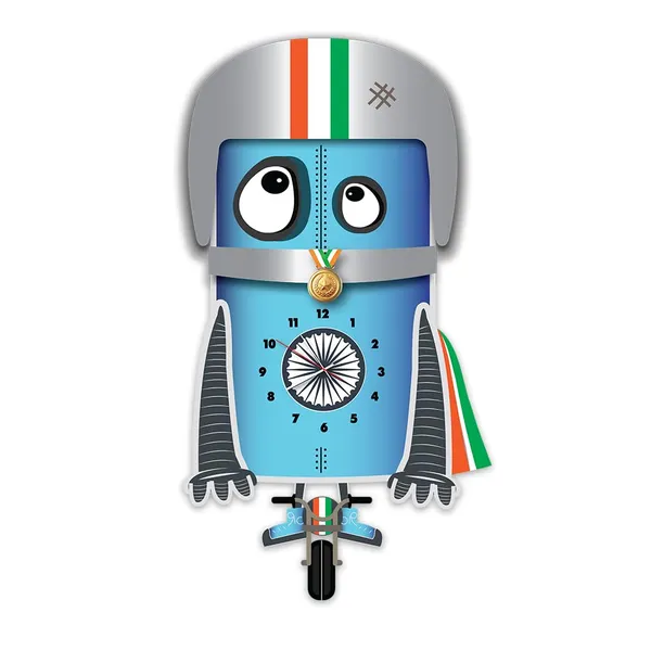 Mdf_Wood_Novelty_Robot_Cyclist_Indian_Flag_Wall_Clock