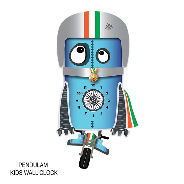Mdf_Wood_Novelty_Robot_Cyclist_Indian_Flag_Wall_Clock