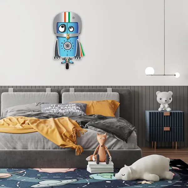 Mdf_Wood_Novelty_Robot_Cyclist_Indian_Flag_Wall_Clock