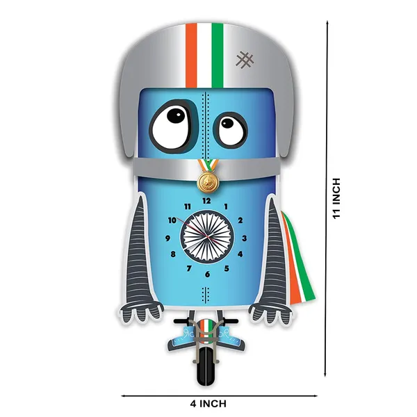 Mdf_Wood_Novelty_Robot_Cyclist_Indian_Flag_Wall_Clock