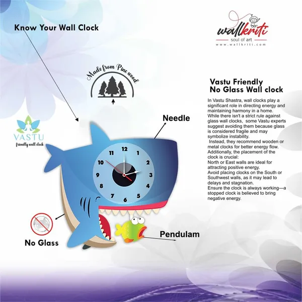 Mdf_Wood_Novelty_Shark_Pendulum_Multicolor_Wall_Clock