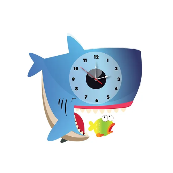 Mdf_Wood_Novelty_Shark_Pendulum_Multicolor_Wall_Clock