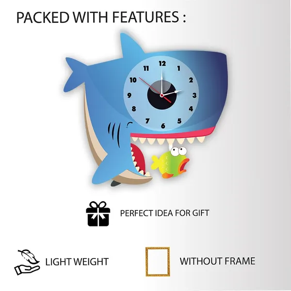 Mdf_Wood_Novelty_Shark_Pendulum_Multicolor_Wall_Clock