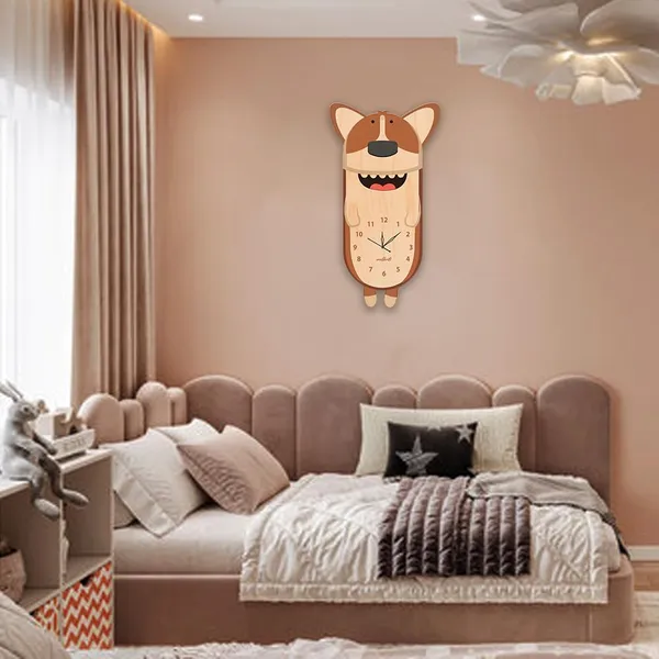 Mdf_Wood_Novelty_Dog_Pendulum_Brown_Wall_Clock