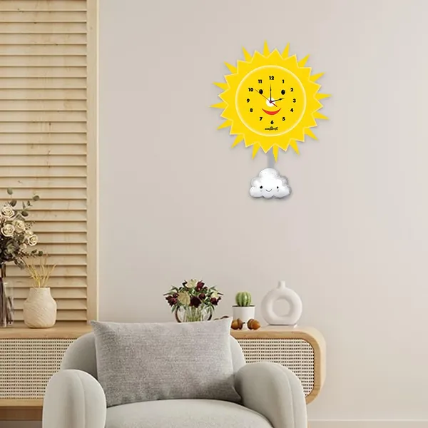 Yellow_Plastic_Smiling_Sun_Kids_Wall_Clock