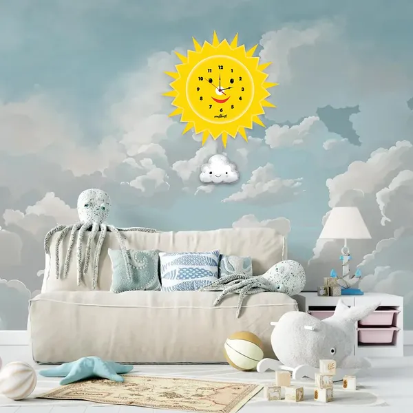 Yellow_Plastic_Smiling_Sun_Kids_Wall_Clock