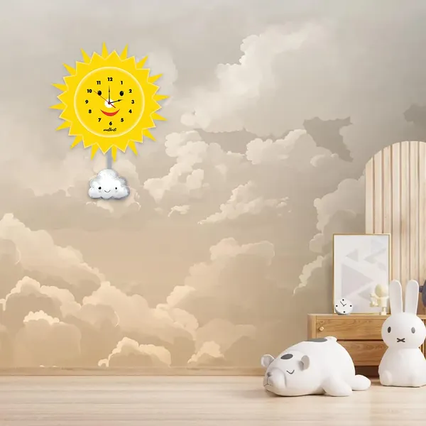 Yellow_Plastic_Smiling_Sun_Kids_Wall_Clock