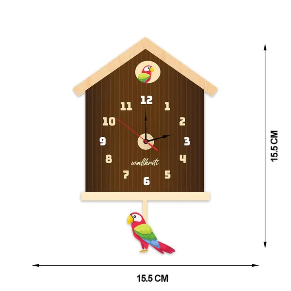 Wood_Novelty_Birdhouse_Parrot_Accent_Brown_Wall_Clock