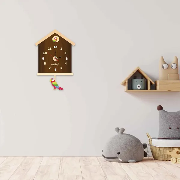 Wood_Novelty_Birdhouse_Parrot_Accent_Brown_Wall_Clock