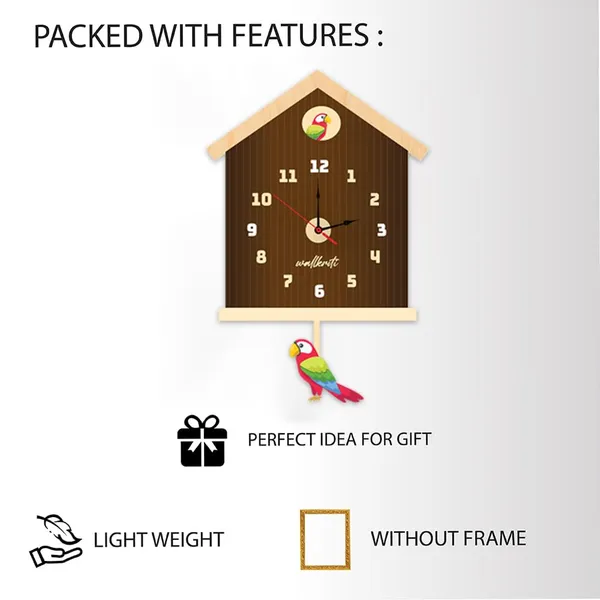 Wood_Novelty_Birdhouse_Parrot_Accent_Brown_Wall_Clock