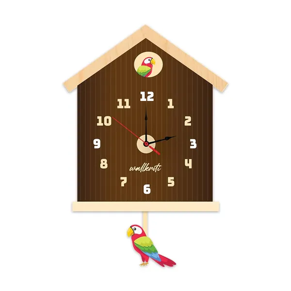 Wood_Novelty_Birdhouse_Parrot_Accent_Brown_Wall_Clock