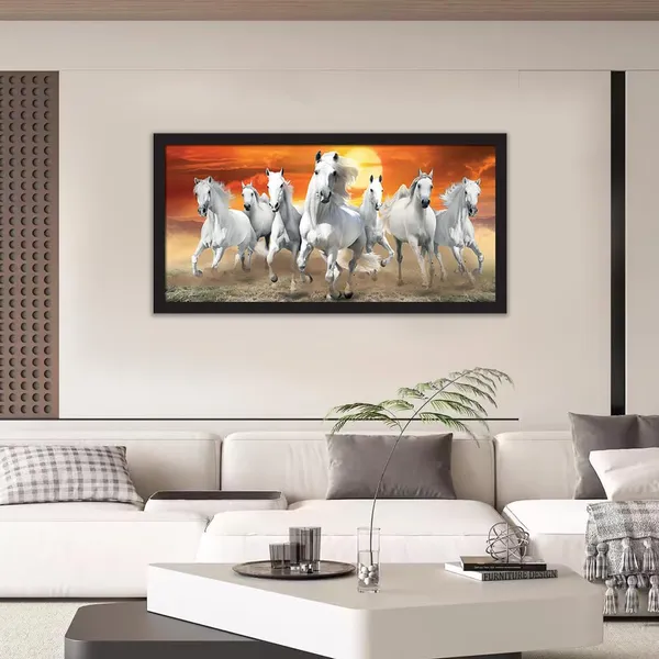 Canvas_Paper_Contemporary_White_Horses_Sunset_Framed_Wall_Art