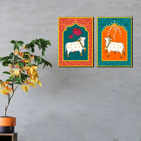Paper_Folk_Art_Sacred_Cow_Motif_Wall_Print_Set_Of_2
