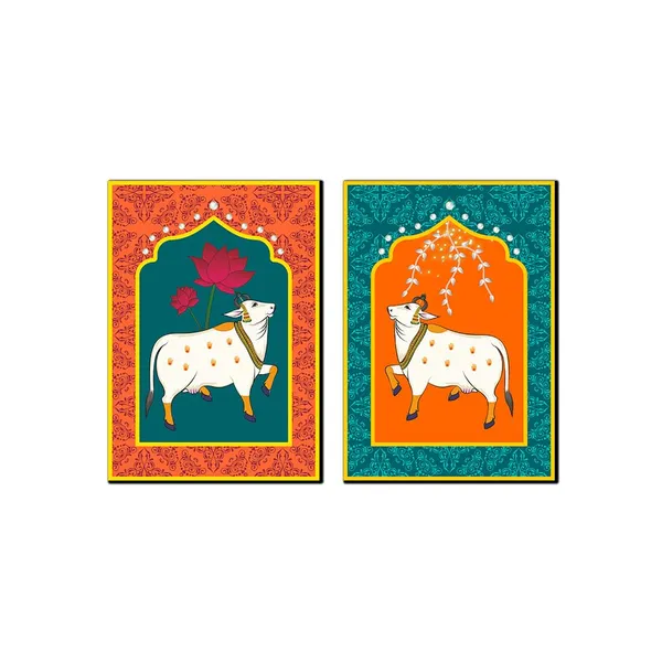 Paper_Folk_Art_Sacred_Cow_Motif_Wall_Print_Set_Of_2