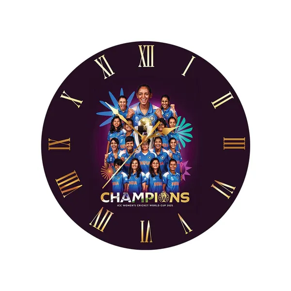 Mdf_Wood_Sports_Icc_Women_Cricket_World_Cup_Gold_Wall_Clock