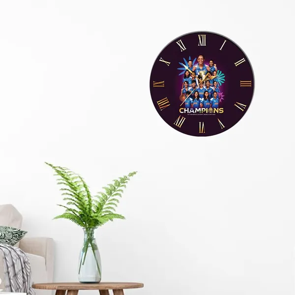 Mdf_Wood_Sports_Icc_Women_Cricket_World_Cup_Gold_Wall_Clock