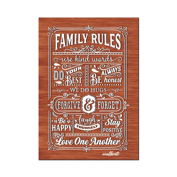 Mdf_Wood_Paper_Family_Rules_Inspirational_Quote_Poster