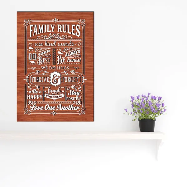Mdf_Wood_Paper_Family_Rules_Inspirational_Quote_Poster
