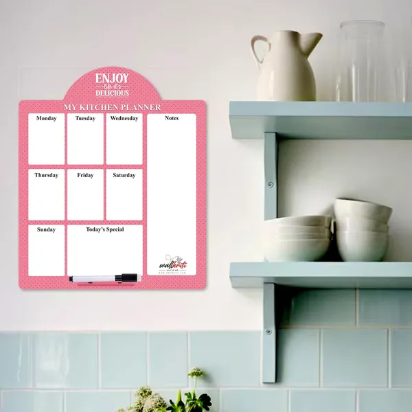 Engineered_Wood_Pink_Polka_Dot_Kitchen_Weekly_Planner_Dry_Erase_Board