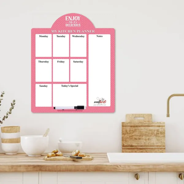Engineered_Wood_Pink_Polka_Dot_Kitchen_Weekly_Planner_Dry_Erase_Board