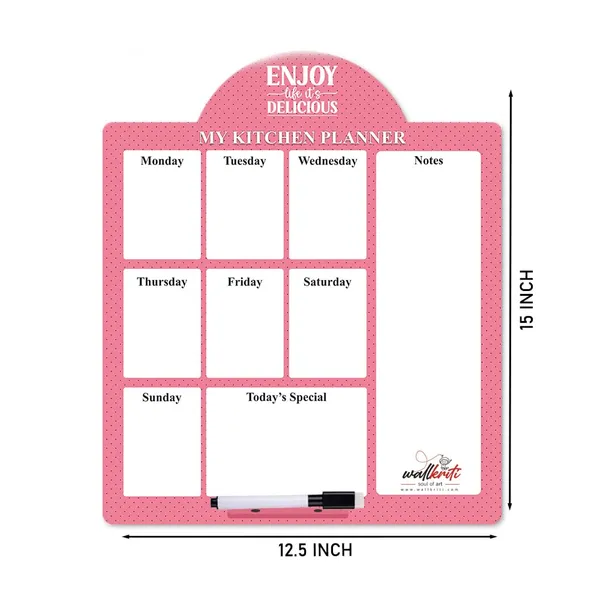 Engineered_Wood_Pink_Polka_Dot_Kitchen_Weekly_Planner_Dry_Erase_Board