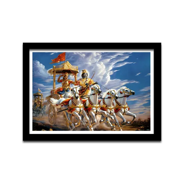 Mdf_Vinyl_Krishna_Arjuna_Chariot_Framed_Wall_Painting