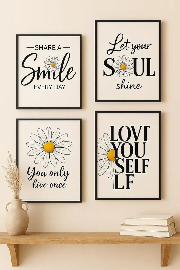 Paper_Floral_Daisy_Uplifting_Quote_Framed_Wall_Art_Set_Of_4