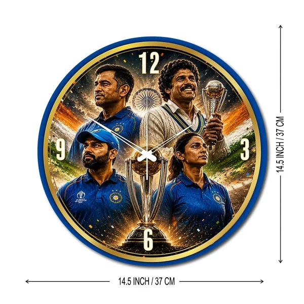 Mdf_Wood_Sports_Indian_Cricket_Legends_Tricolour_Wall_Clock
