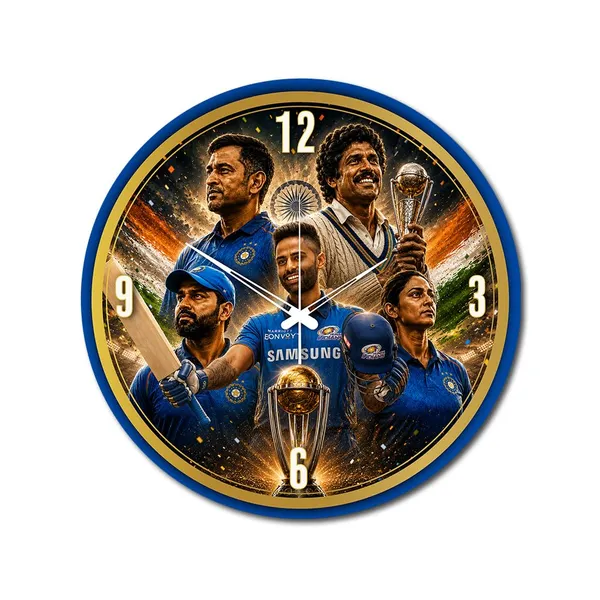 Mdf_Wood_Sports_Indian_Cricket_Legends_Tricolour_Wall_Clock