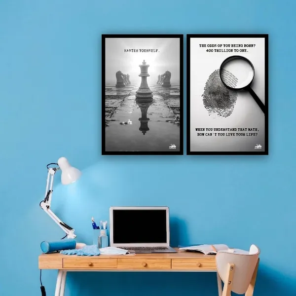 Mdf_Wood_Paper_Framed_Motivational_Chess_Fingerprint_Poster_Set