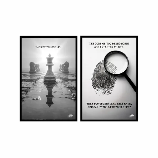 Mdf_Wood_Paper_Framed_Motivational_Chess_Fingerprint_Poster_Set