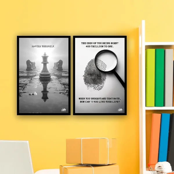 Mdf_Wood_Paper_Framed_Motivational_Chess_Fingerprint_Poster_Set