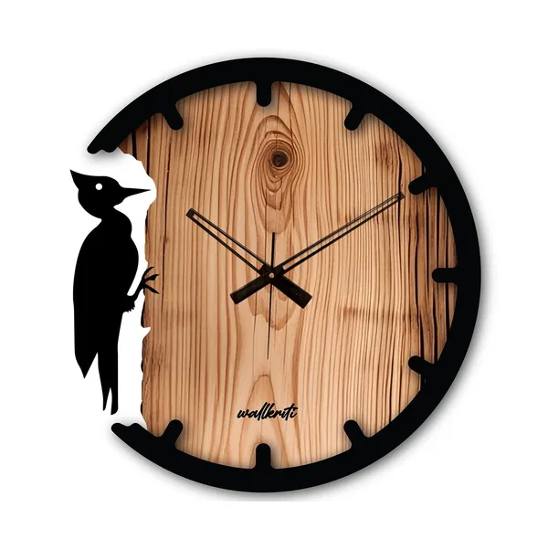Mdf_Wood_Nature_Woodpecker_Silhouette_Brown_Wall_Clock