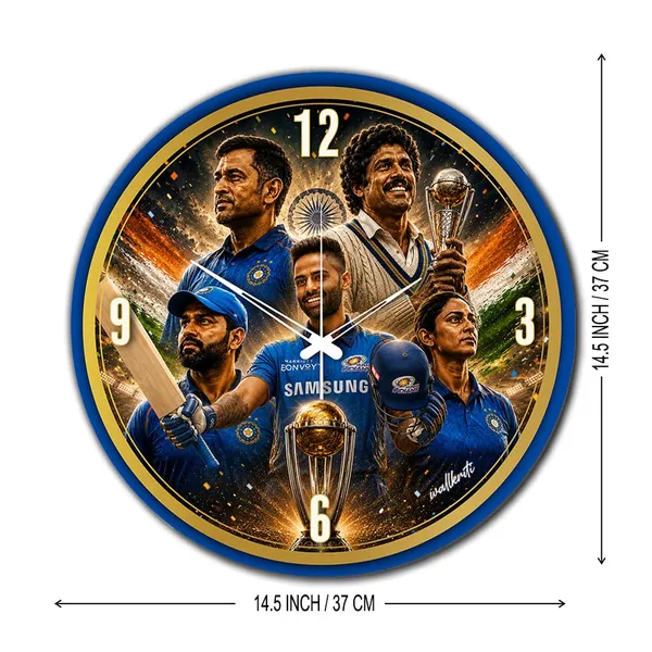 Mdf_Wood_Indian_Cricket_Legends_Tricolour_Wall_Clock